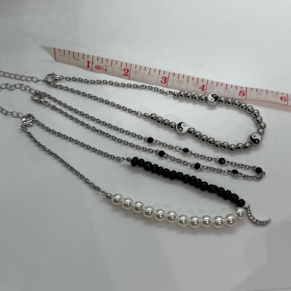 Ivory Ella Anklet Set Silver Tone Yin Yang Pearl Crescent Moon‎ 3 Piece NWT